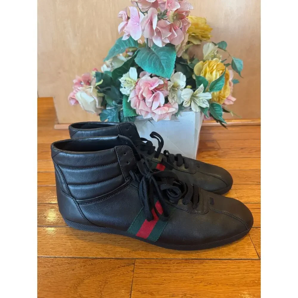 Gucci Leather Web High 'Black' WEB 429475 HIGH TOP SNEAKER SIZE 11